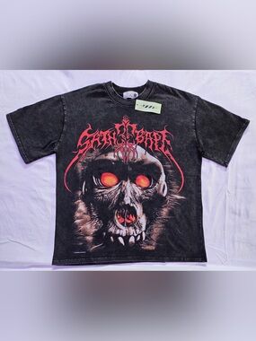 HBAT “Hold The Gate Black Graphic Skull Tee with Red Accents